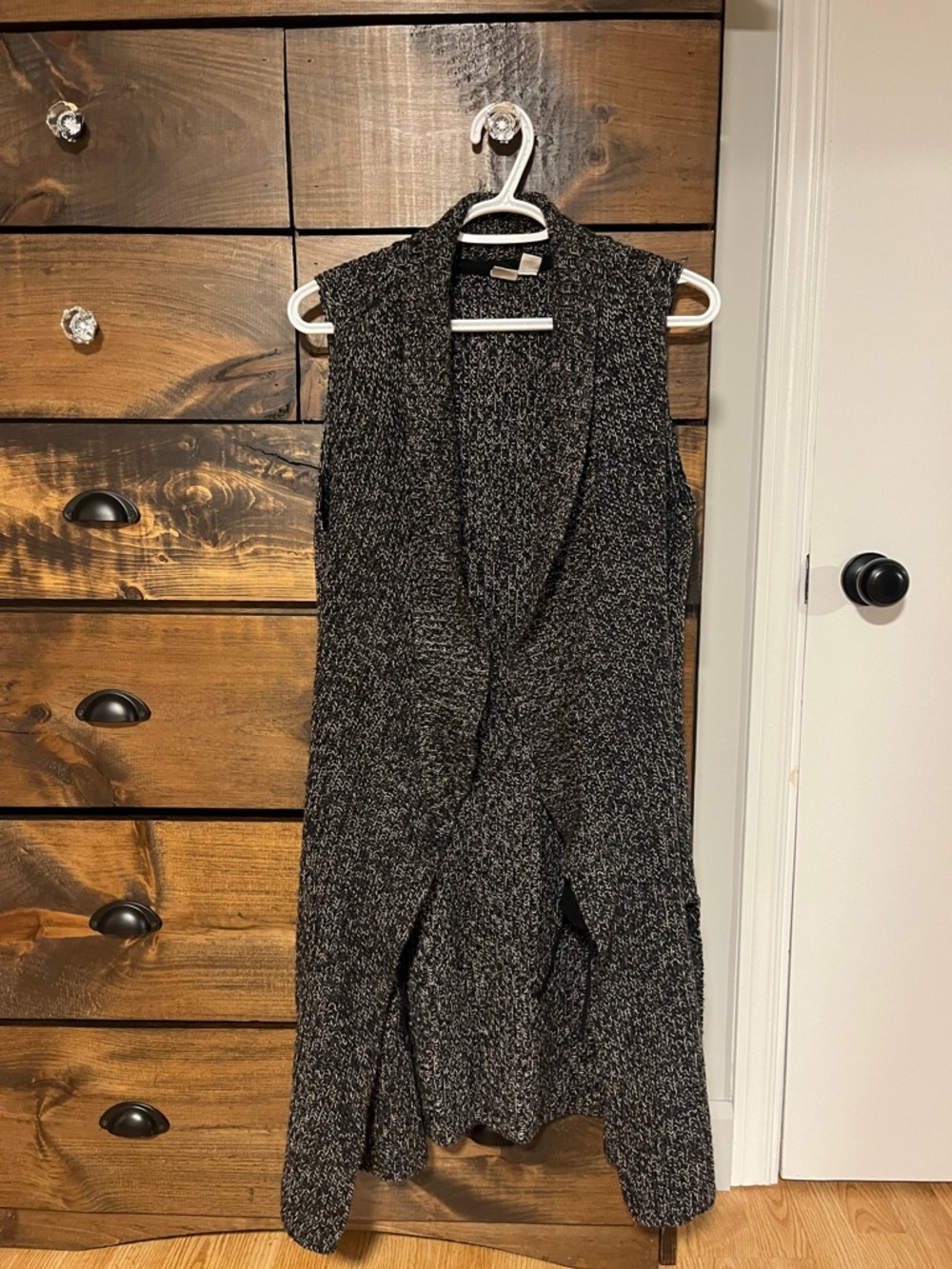 twik Black and White Marled Sleeveless Knit Cardigan